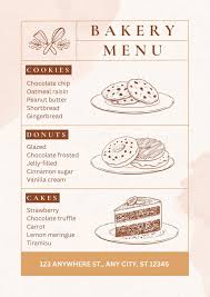 Image of menu design of bakery